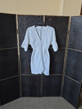 Women’s White Swim Coverup Tunic with Lace Trim